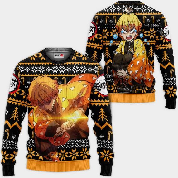Zenitsu Anime Kimetsu Xmas Ugly Christmas Knitted Sweater
