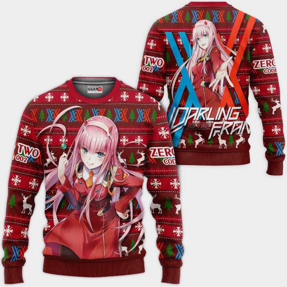 Zero Two Code 002 Anime Darling In The Franxx Xmas Ugly Christmas Knitted Sweater
