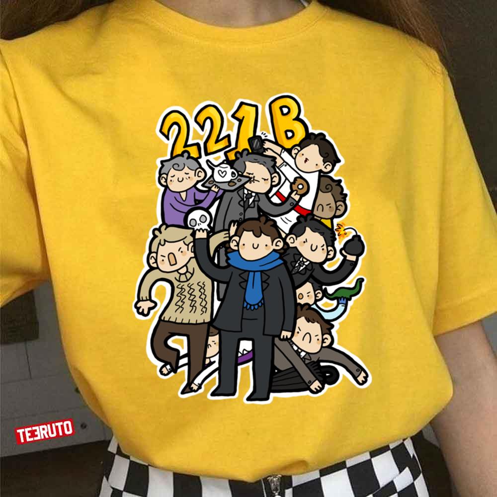 221b Funny Cartoon Design Sherlock Holmes Unisex T-Shirt