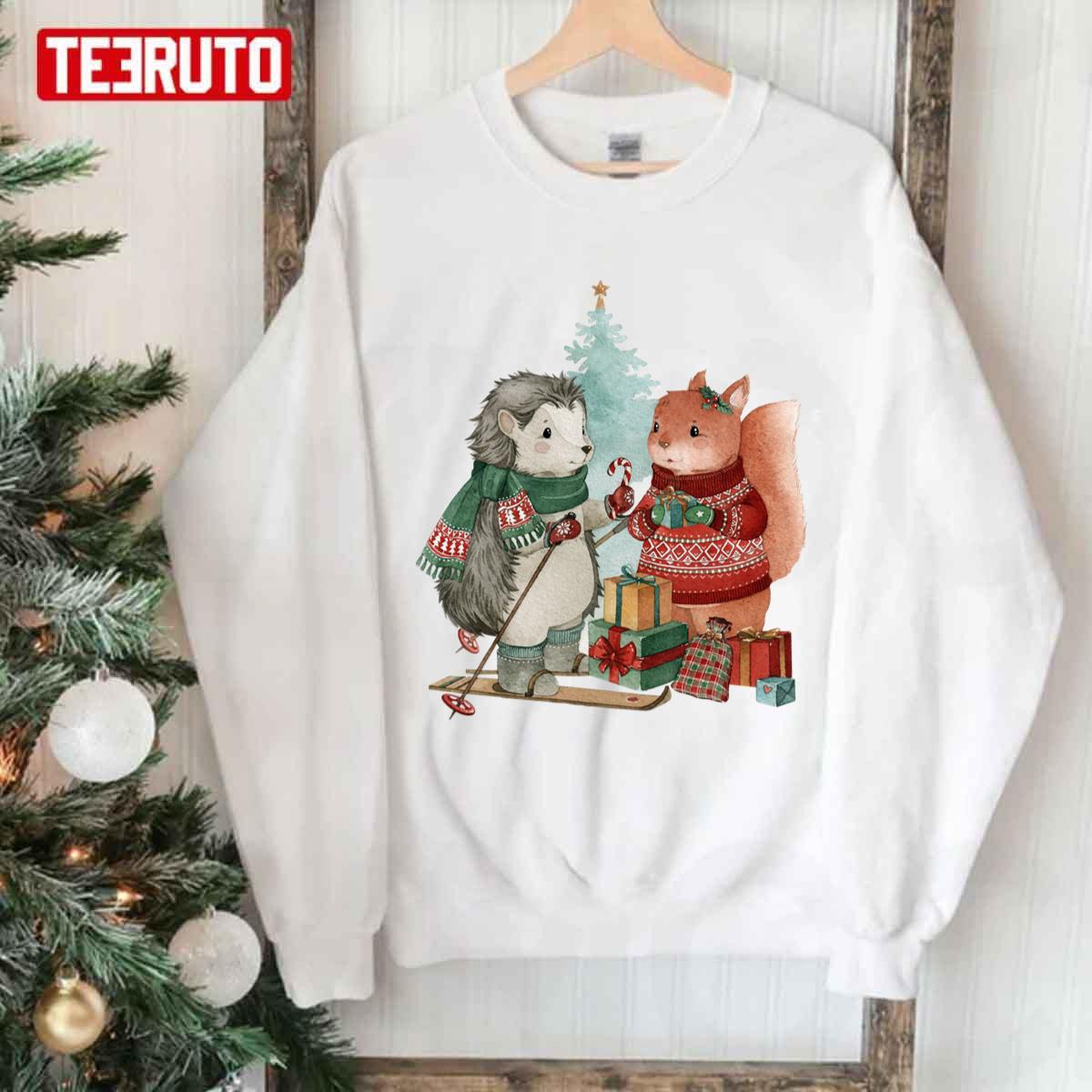 Adorable Animals Skiing Merry Christmas Unisex Sweatshirt