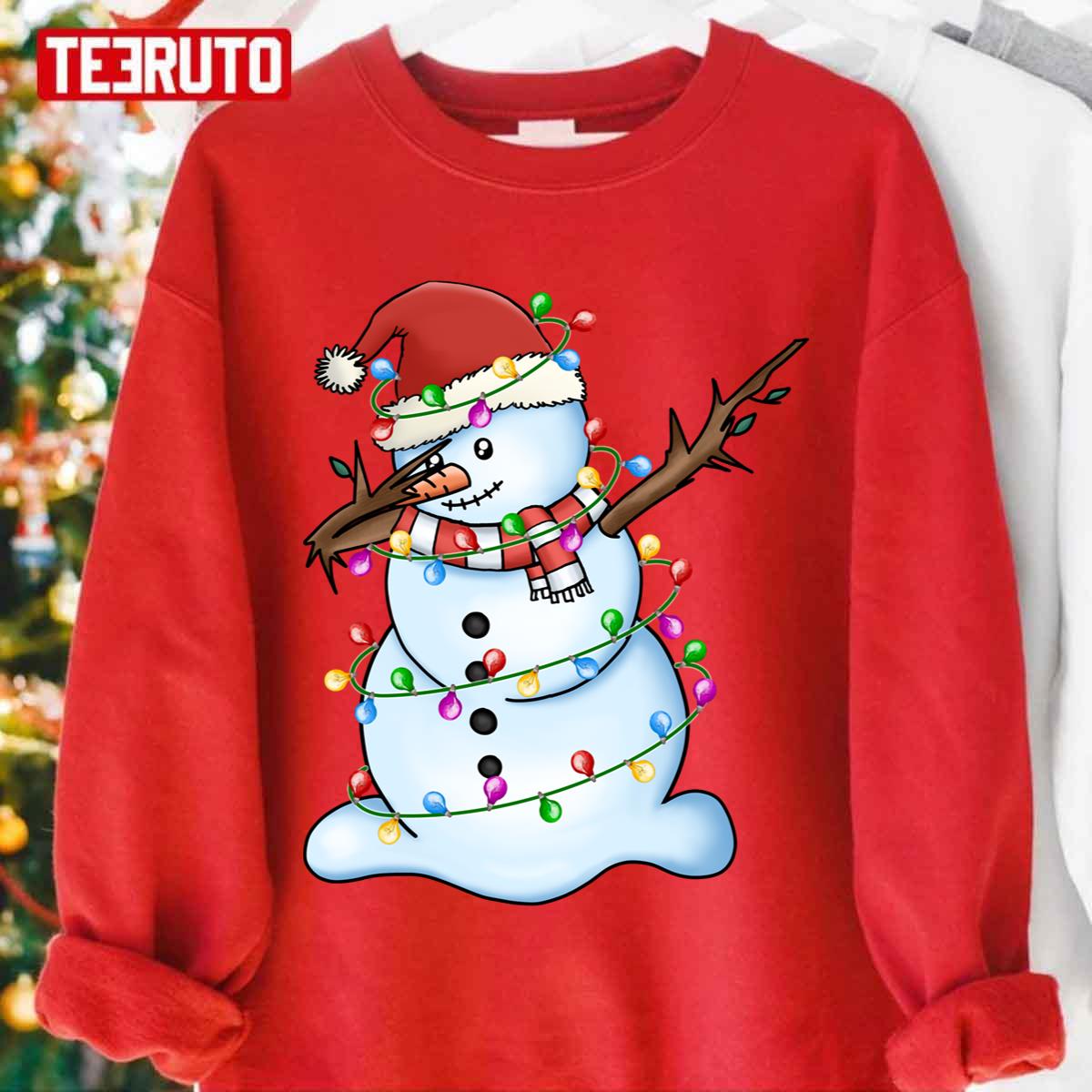 Art Snowman Christmas Lights Santa Dabbing Through The Snow Unisex Sweatshirt