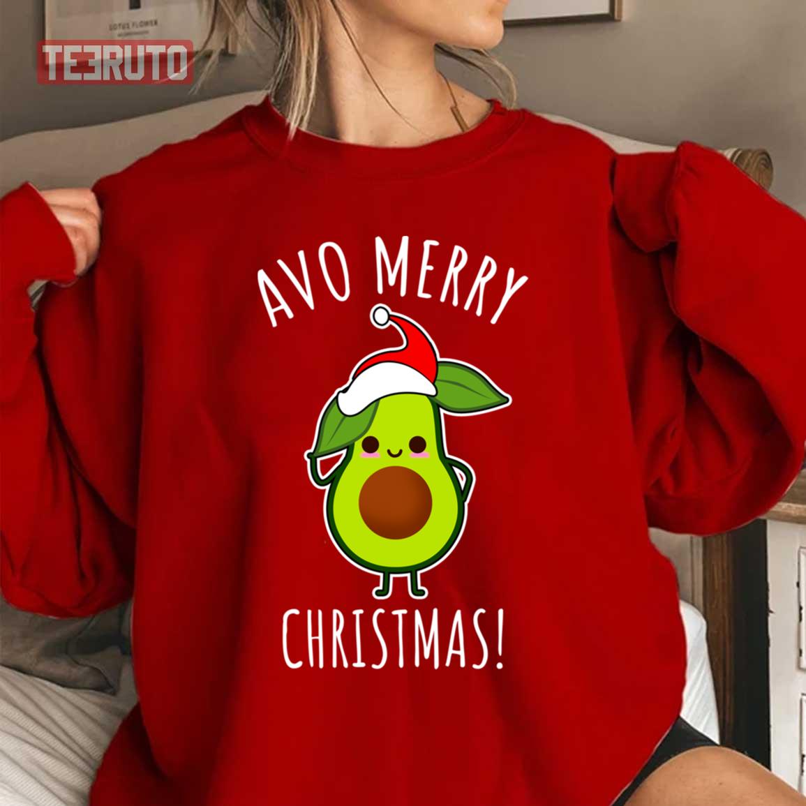 Avo Merry Christmas Cute Avocado Wearing Santa Hat Unisex Sweatshirt