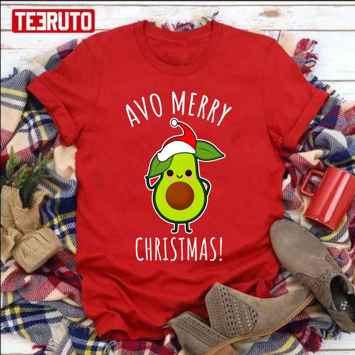 Avo Merry Christmas Cute Avocado Wearing Santa Hat Unisex Sweatshirt