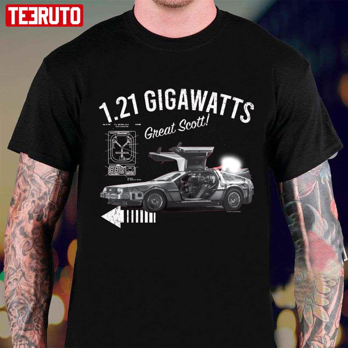 Back To The Future 121 Gigawatts Delorean Car Ucs Llc And Amblin Unisex T-shirt