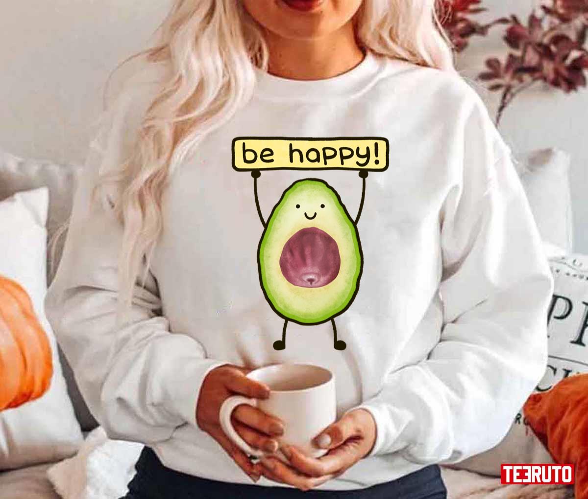 Be Happy Cute Avocado Brushed Watercolor Painted Unisex Hoodie
