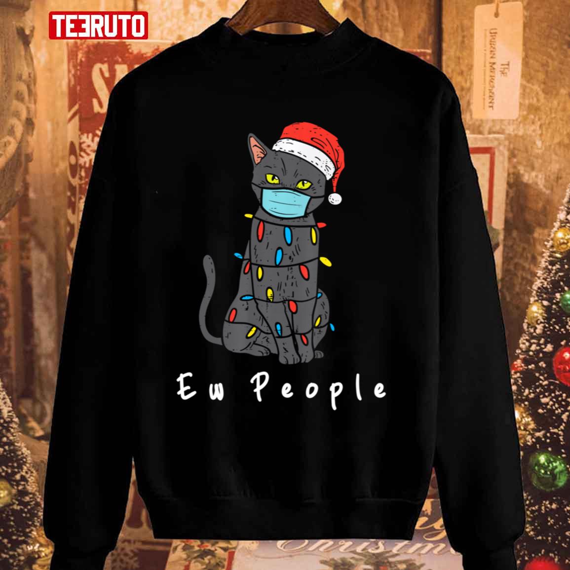 Black Cat Mask Cat Christmas Ew People Merry Catmas Unisex Sweatshirt