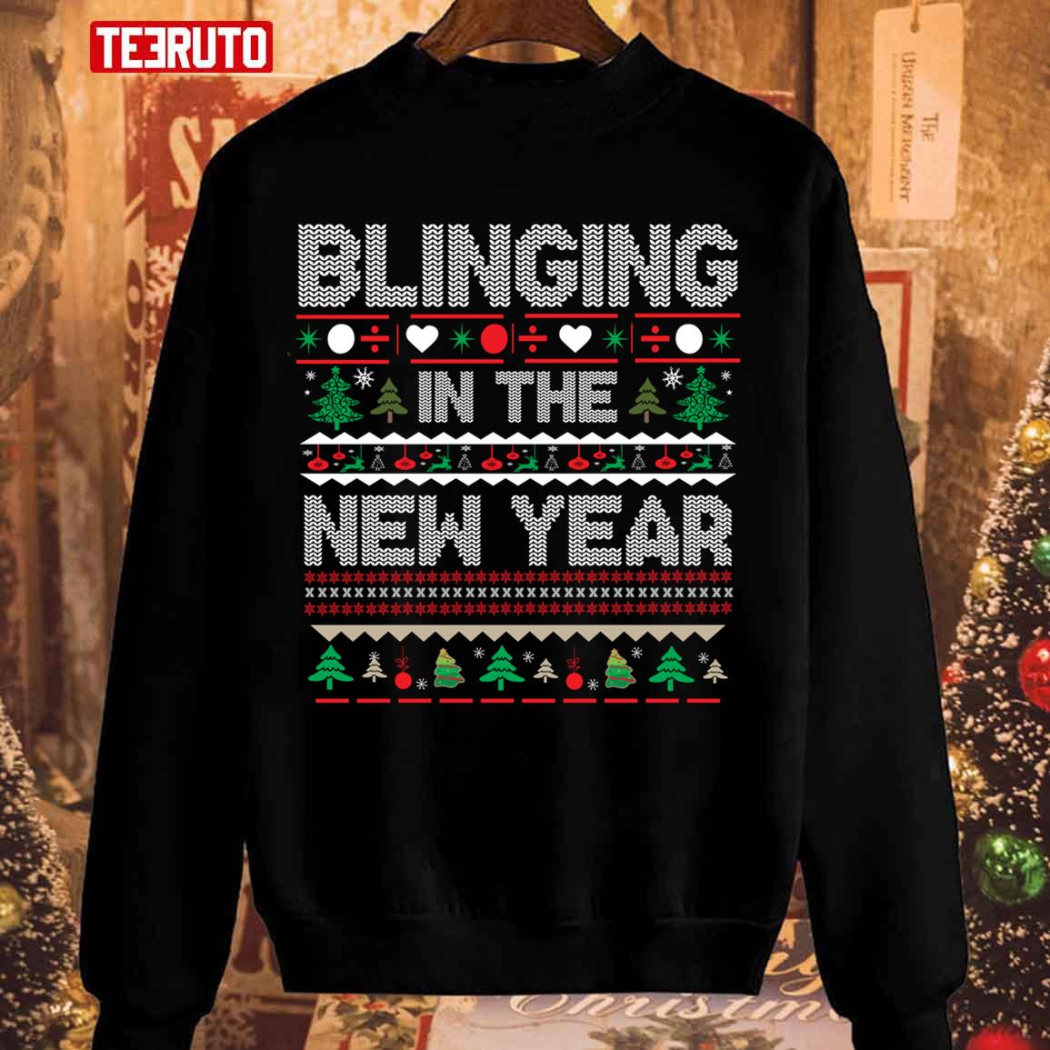 Blinging In The New Year Ugly Christmas Pattern Unisex Sweatshirt