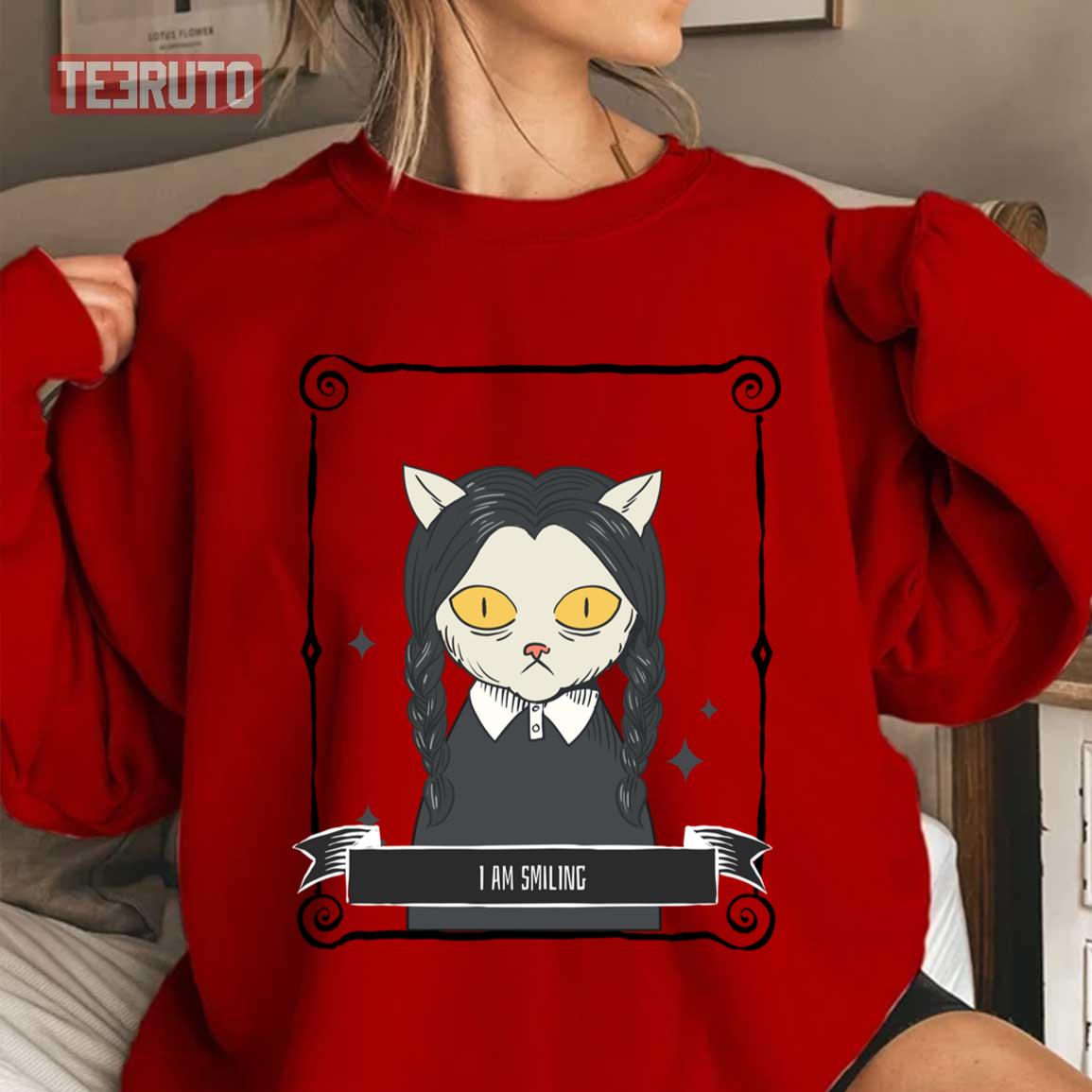 Cat Parody Wednesday Addams I Am SmilingUnisex Sweatshirt