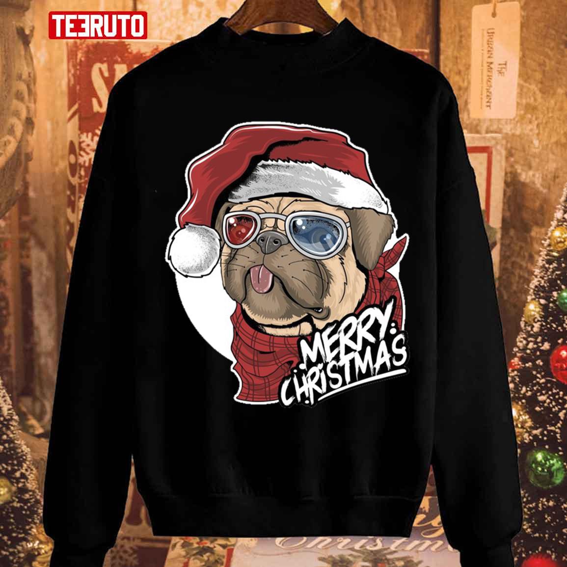 Christmas 2022 Cute Pug Wearing Cool Glasses Unisex Sweatshirt