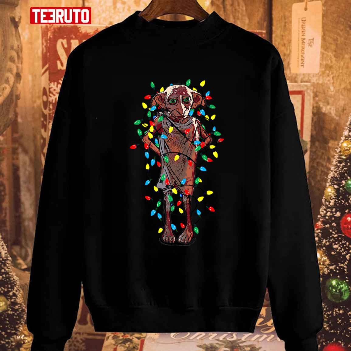 Christmas Lights Portrait Elf In Harry Potter Unisex Sweatshirt
