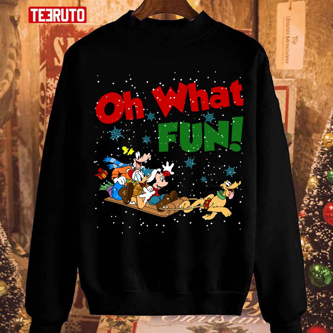Christmas Oh What Fun Holiday Mickey And Donald Under Snow Unisex Sweatshirt