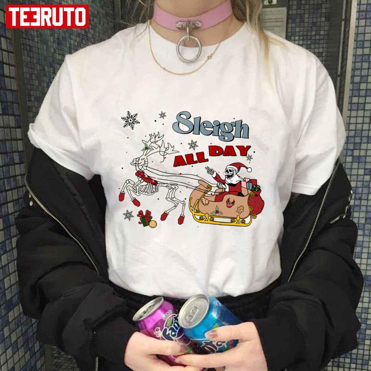 Creepy Sleigh All Day Christmas Skeleton Christmas Vibes Unisex Sweatshirt