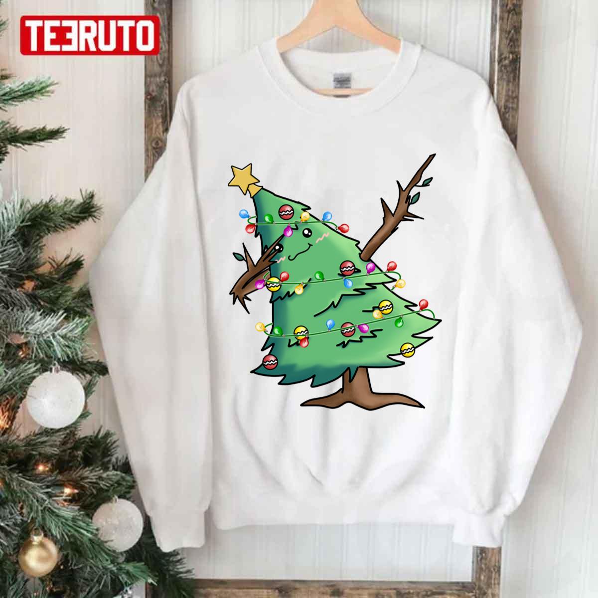 Funny Santa Dabbing Through The Snow Christmas Tree Christmas Lights Unisex Sweatshirt