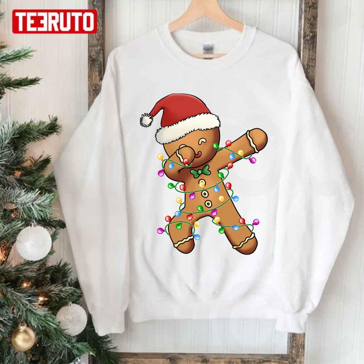 Gingerbread Man Christmas Lights Santa Dabbing Through The Snow Unisex Sweatshirt