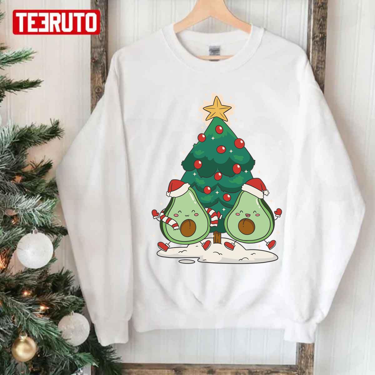 Happy Kawaii Christmas Avocado Candy Cane Unisex Sweatshirt