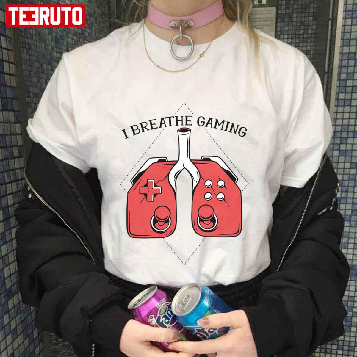 I Breathe Gaming Lung Joystick Design Unisex T-Shirt
