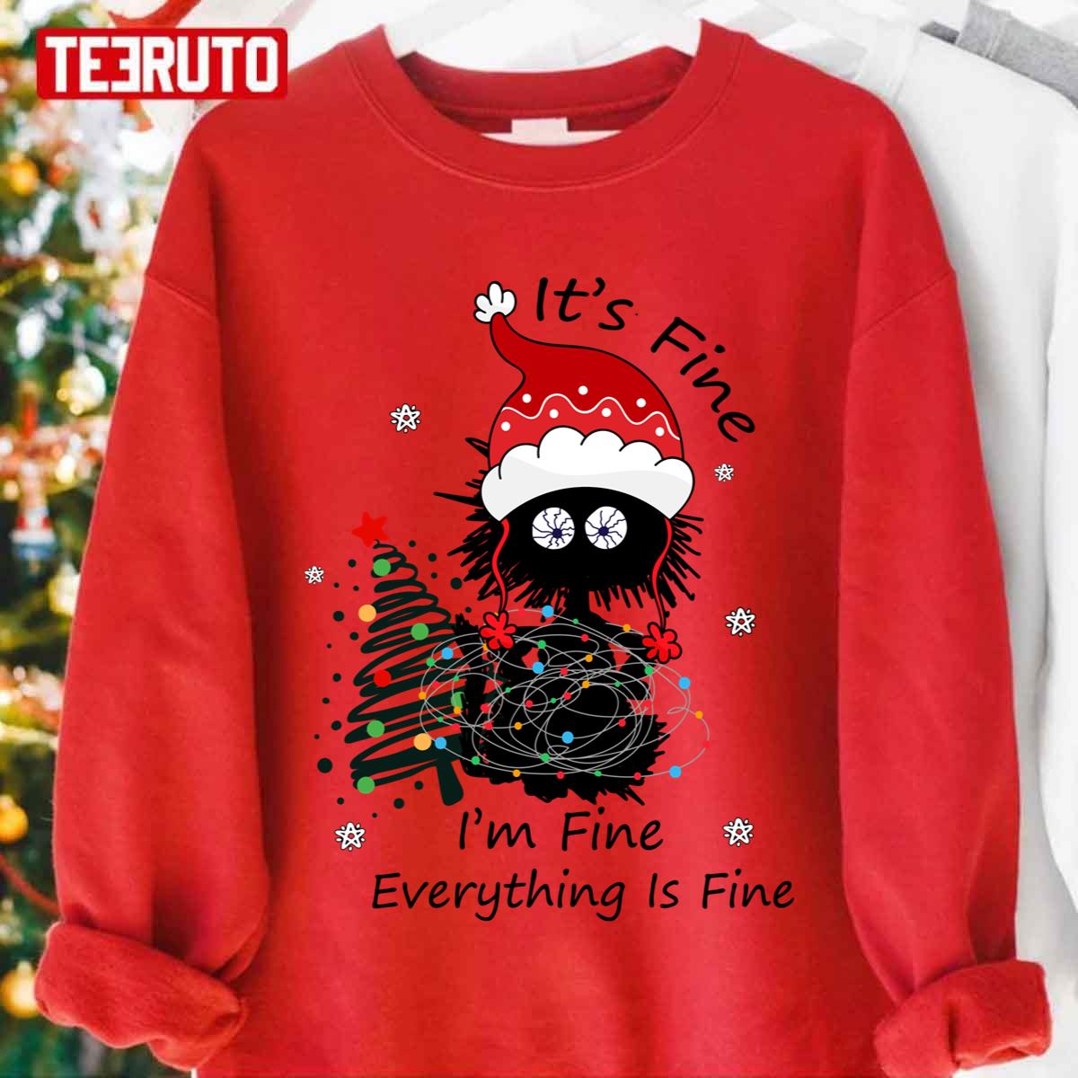 Its Fine Im Fine Everything Is Fine Funny Christmas Cat Unisex Sweatshirt