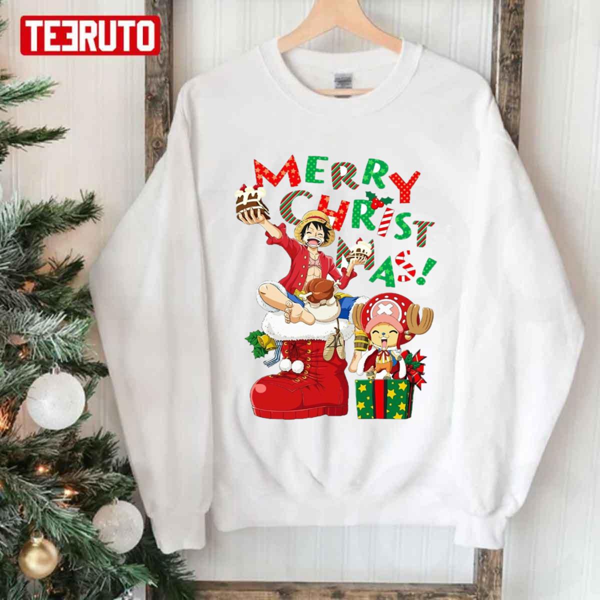 One Piece Chibi Characters Santa Hat Merry Christmas Sweatshirt - Teespix -  Store Fashion LLC