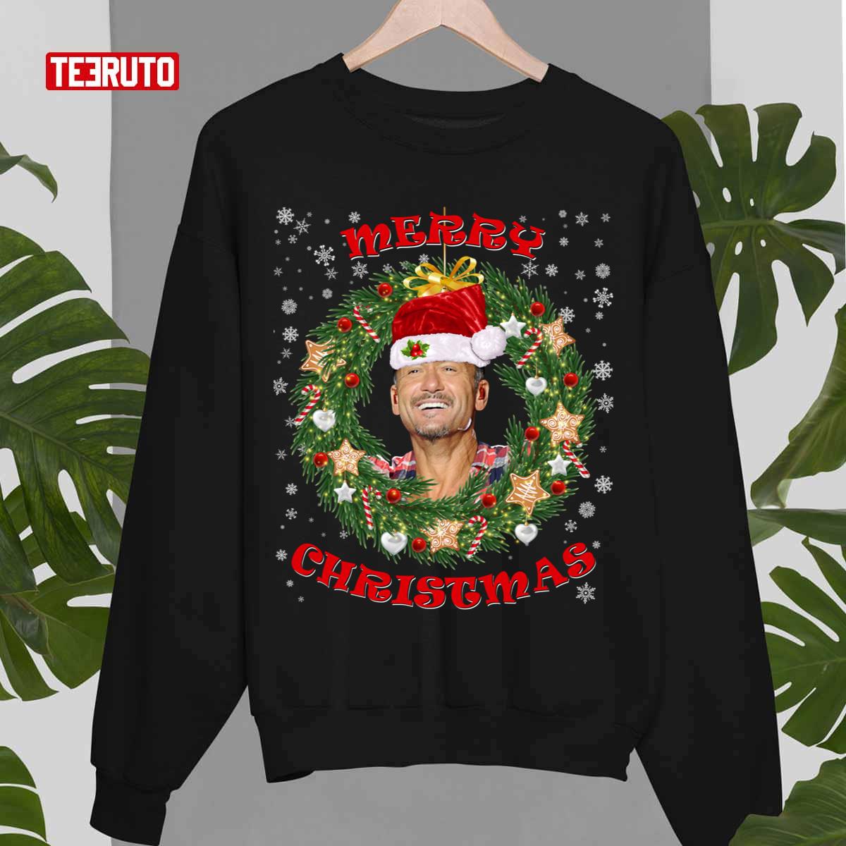 Merry Xmas Mcgraw Santa Hat And Tim Christmas Wreath Unisex Sweatshirt
