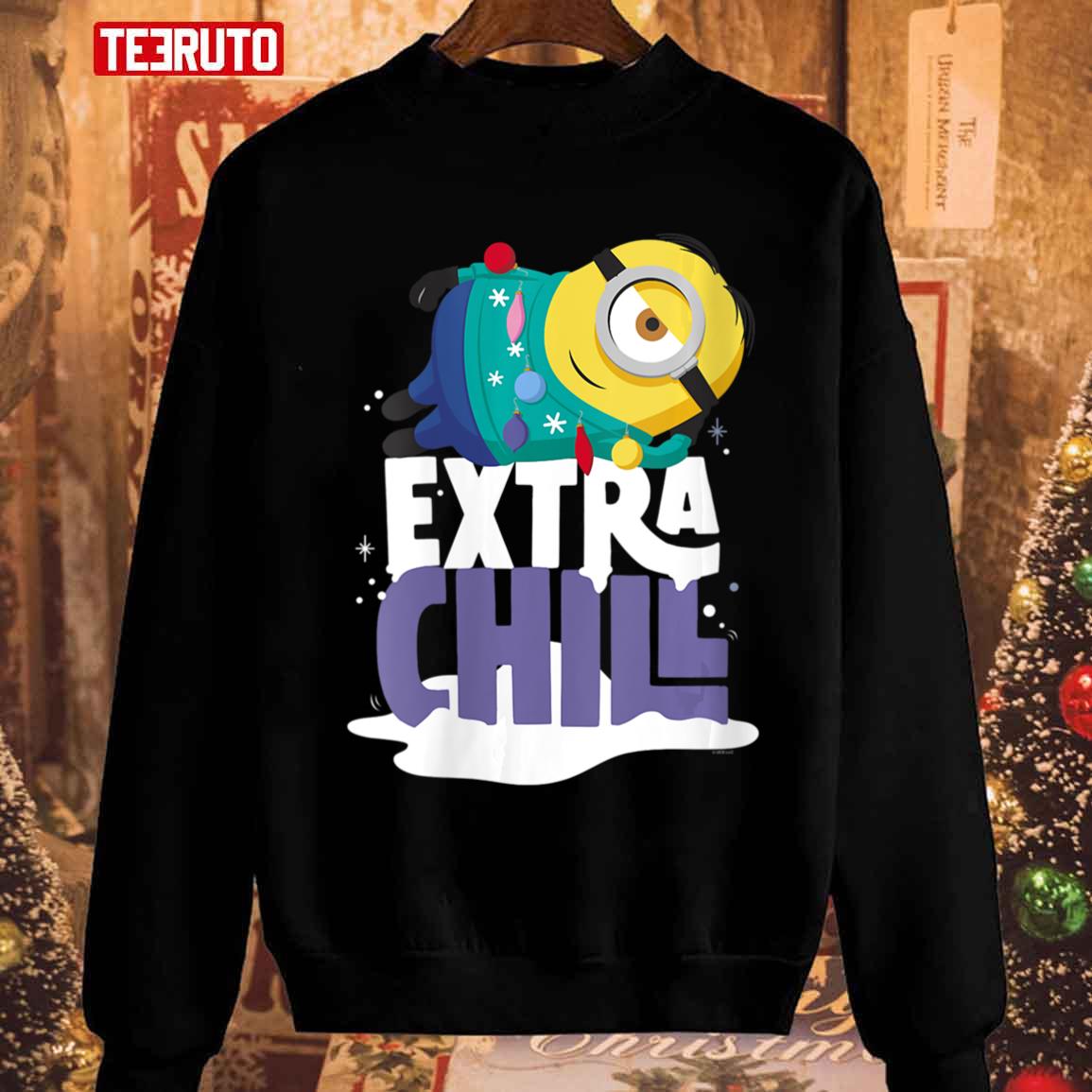 Minions Christmas Dave Extra Chill Snow Poster V Neck Unisex Sweatshirt
