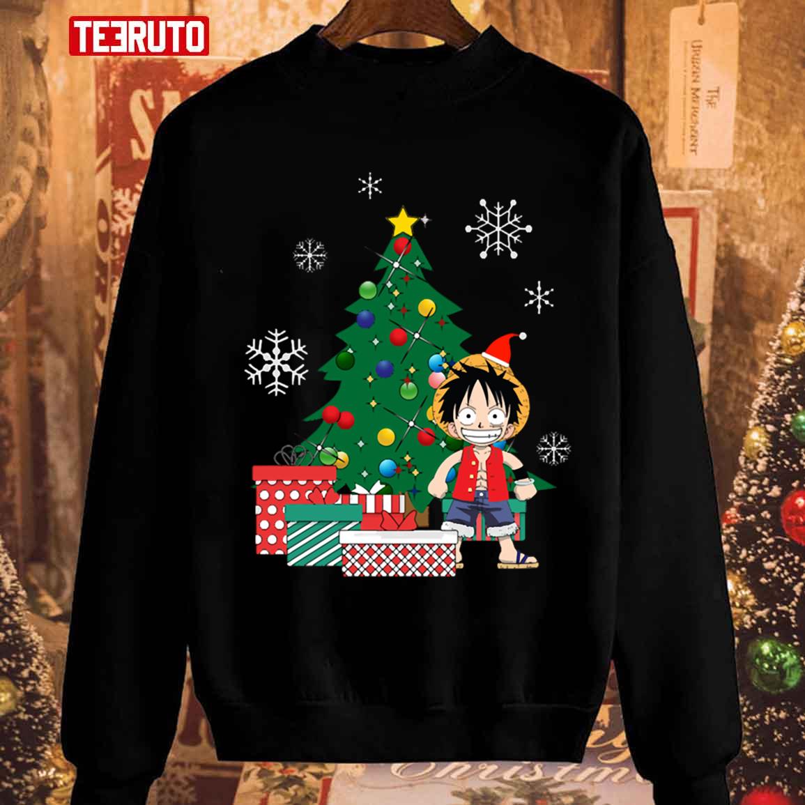 Monkey D Luffy Around The Christmas Tree One Piece Unisex Sweatshirt