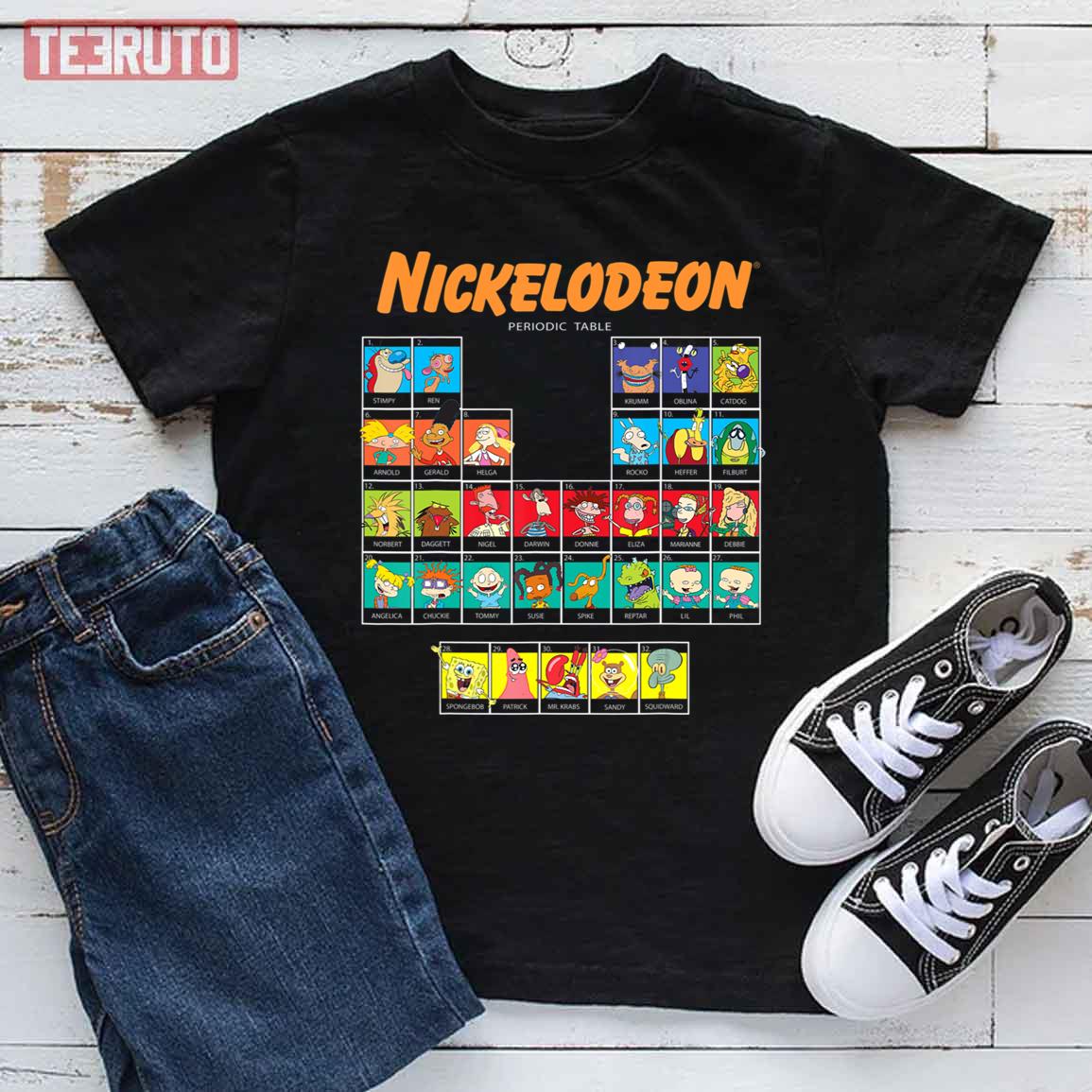 Nickelodeon Group Shot Periodic Table Cartoon Characters Spongebob Patrick Unisex T-Shirt