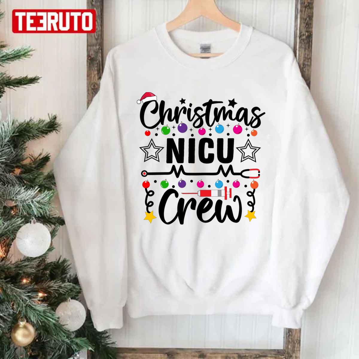 Nicu Crew Nurse Doctor Tech Neonatal Icu Merry Christmas Squad Unisex Sweatshirt