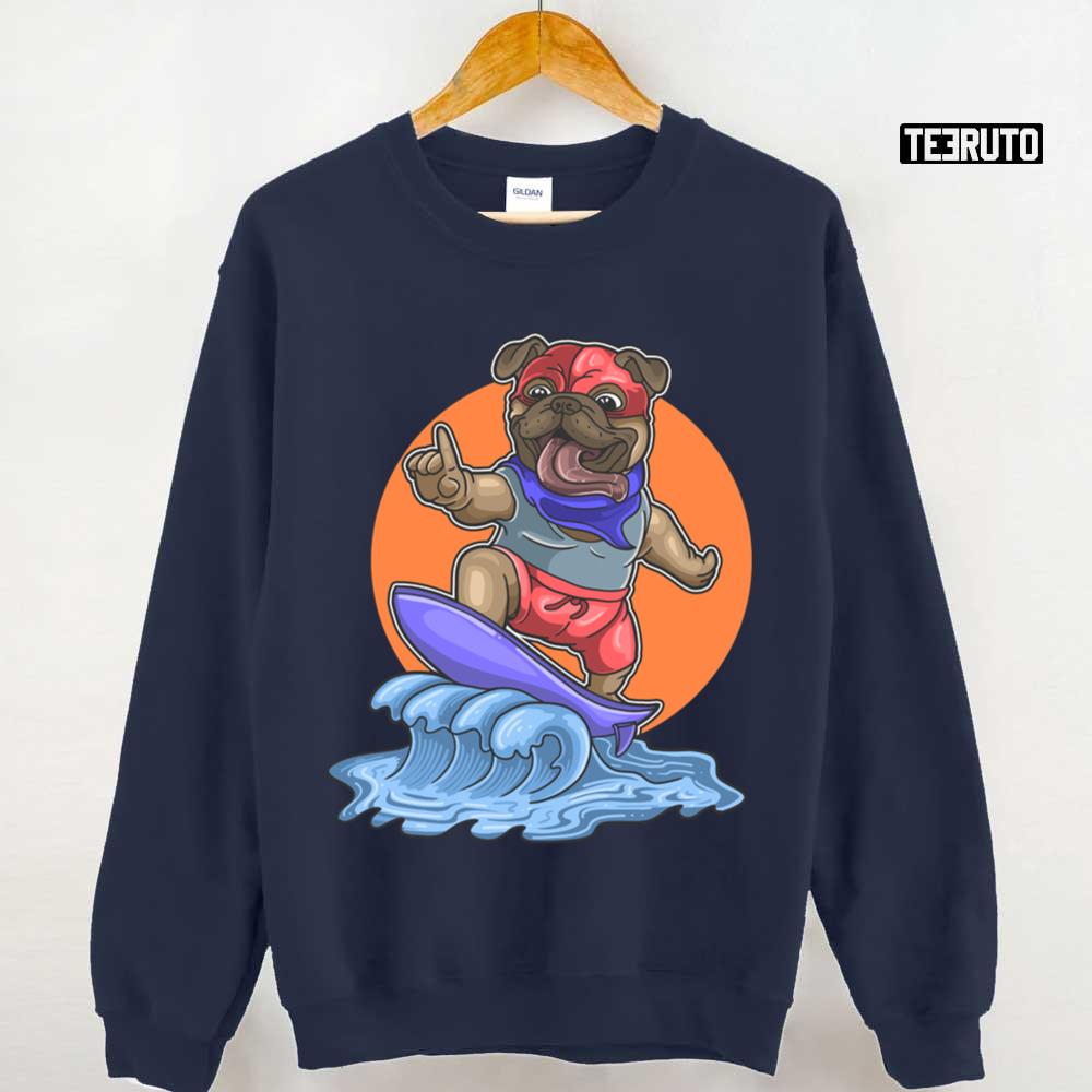 Pug Dog On Surfboard Unisex Sweatshirt