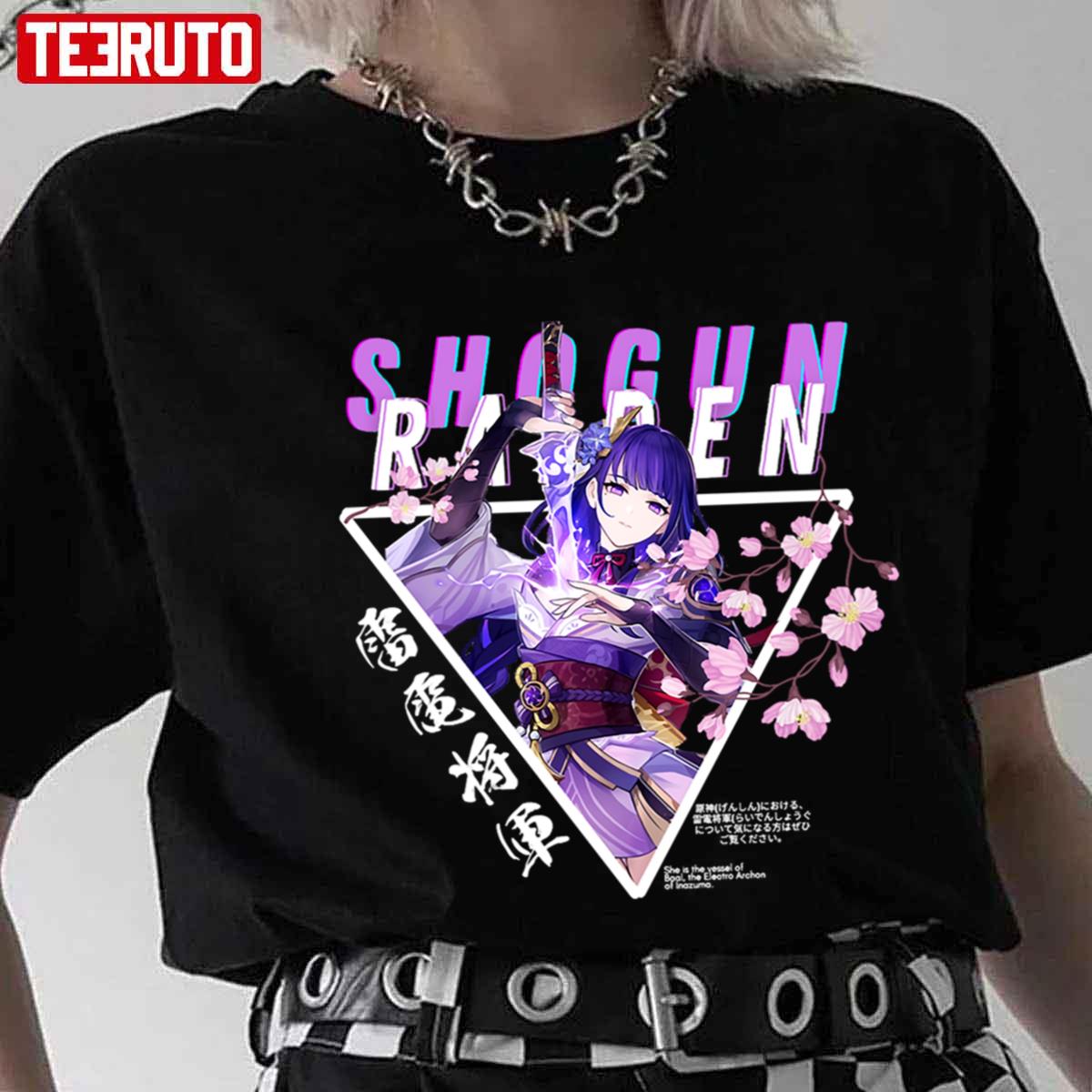 Raiden Shogun Baal Genshin Impact New Character Anime Art With Sakura Unisex T-Shirt