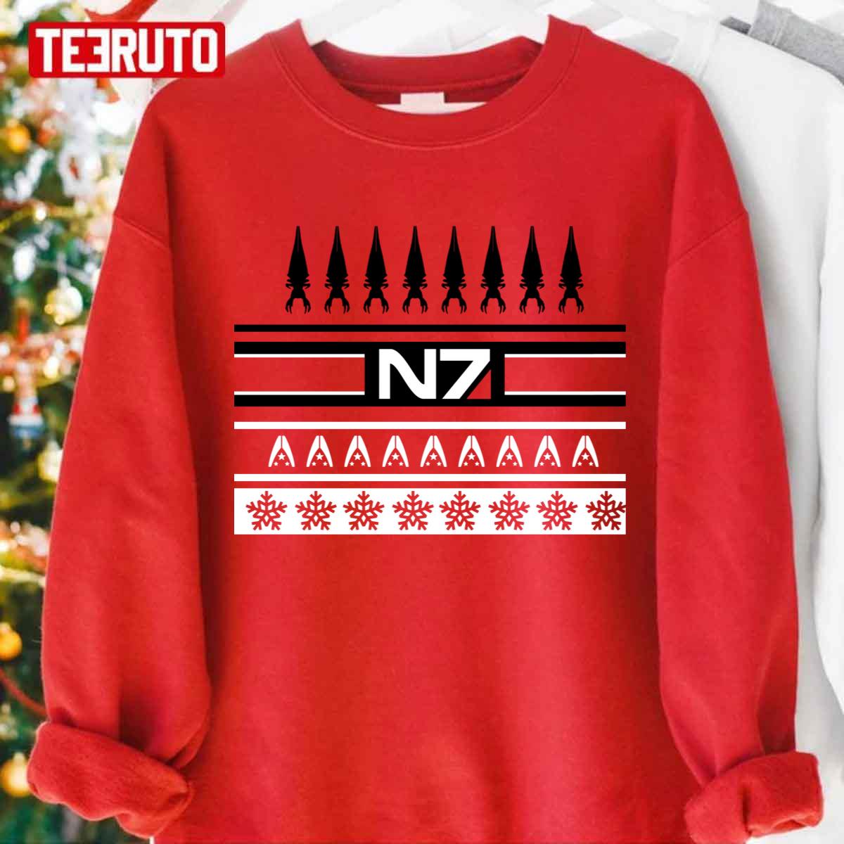 Red Mass Effect N7 Christmas Ugly Travel Unisex Sweatshirt