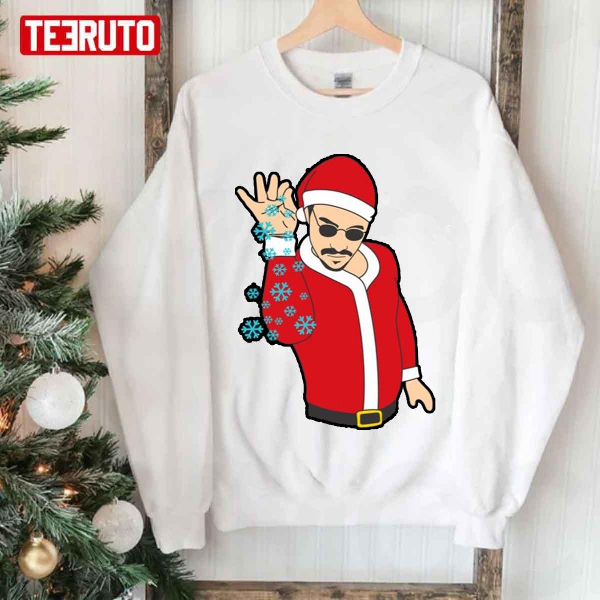 Salt Bae Santa Christmas Approaching Meme Funny Unisex Sweatshirt