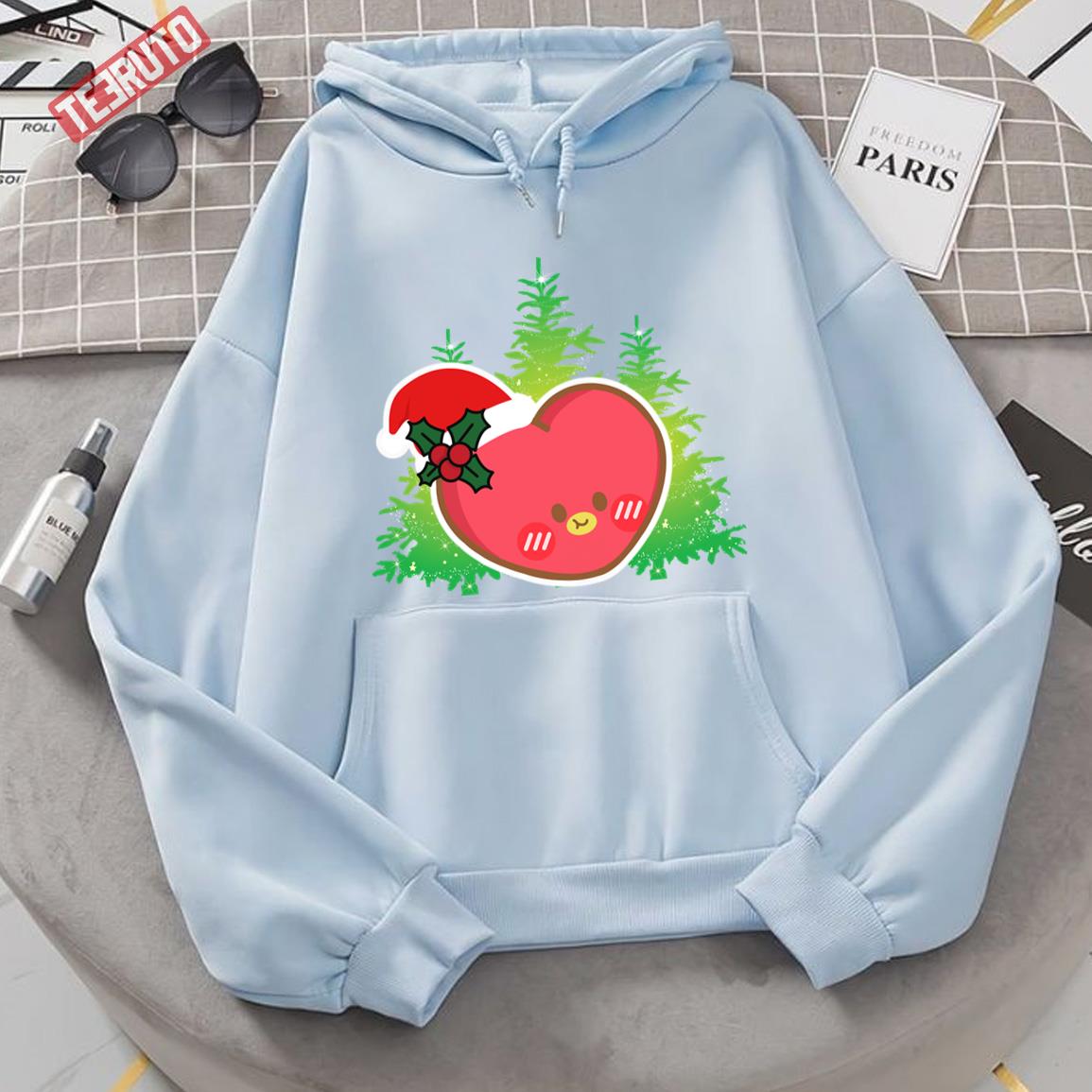 Tata V Taehyung Bt21 Bts Biased Merry Christmas Trees Unisex Hoodie
