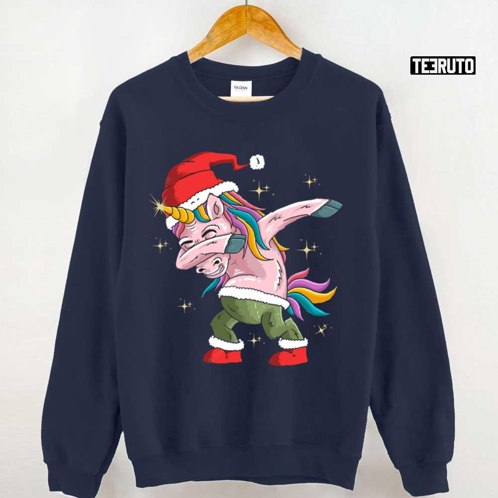 The Santa Horse Unicorn Dabbing Through The Snow Unisex Sweatshirt
