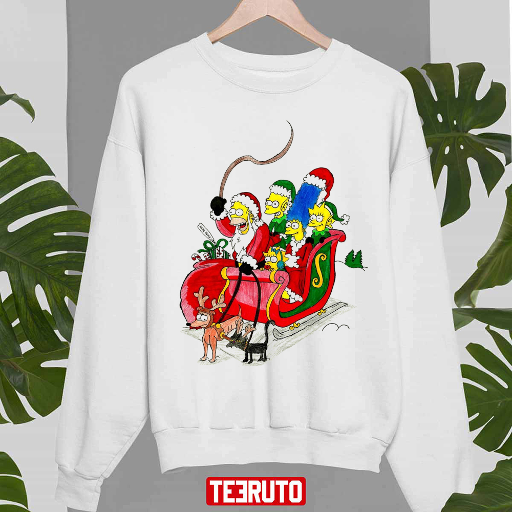 The Simpsons Family Fanart Christmas Wagon Unisex Sweatshirt