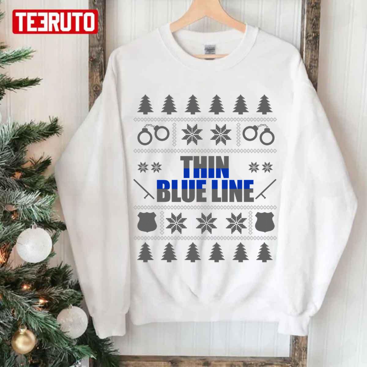 Thin Blue Line Ugly Christmas Police Christmas Unisex Sweatshirt