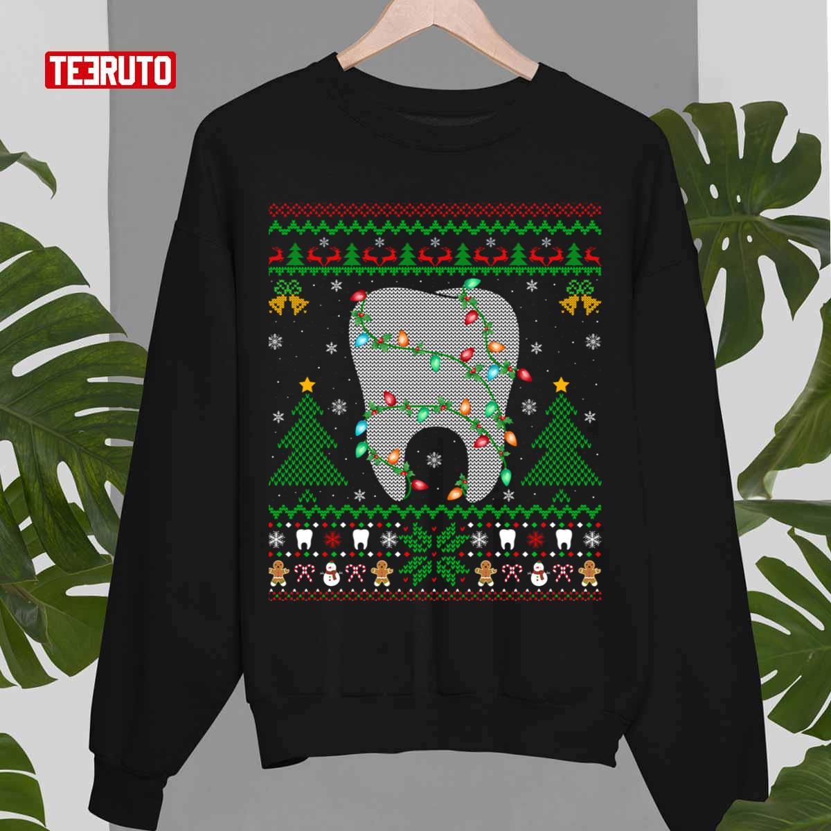 Tooth Knitted Christmas Ugly Pattern Dentist Xmas Unisex Sweatshirt