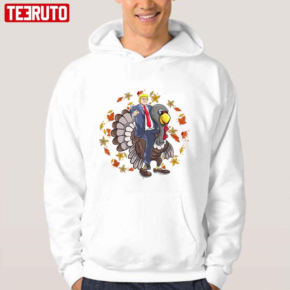 Trump Riding A Turkey Make Thanksgiving Great Again Funny Unisex Hoodie