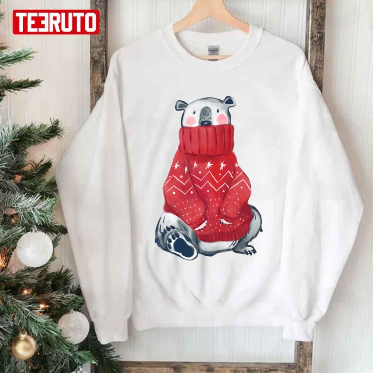 Watercolor Christmas Polar Bear In Sweater Unisex Sweatshirt