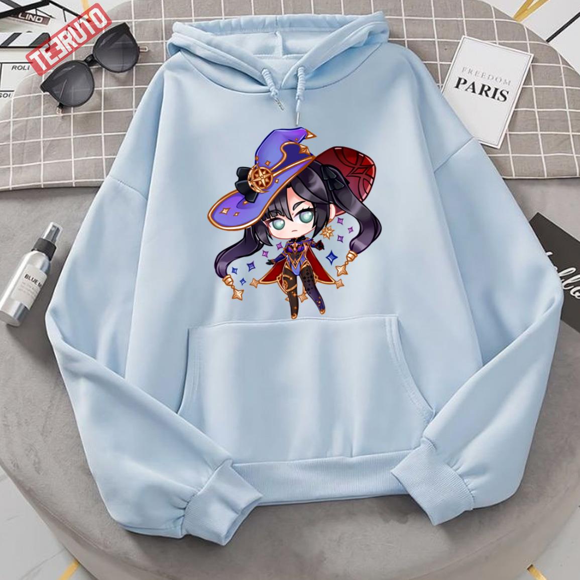 Wearing Hat Mona Chibi Genshin Impact Unisex Hoodie