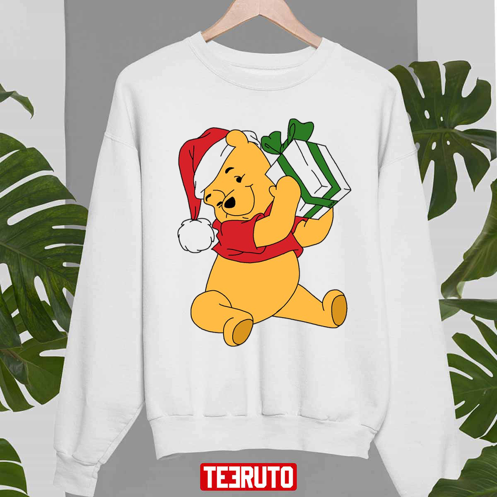 Winnie And The Big Present In Christmas Winnie The Pooh Unisex Sweatshirt