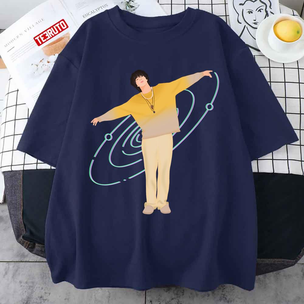BTS Jin-Inspired Blue Round Neck Sweater With Lines on sleeve