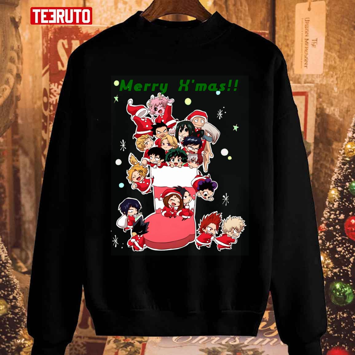 Xmas Sock Deku Anime Izuku Merry Christmas Funny Unisex Sweatshirt