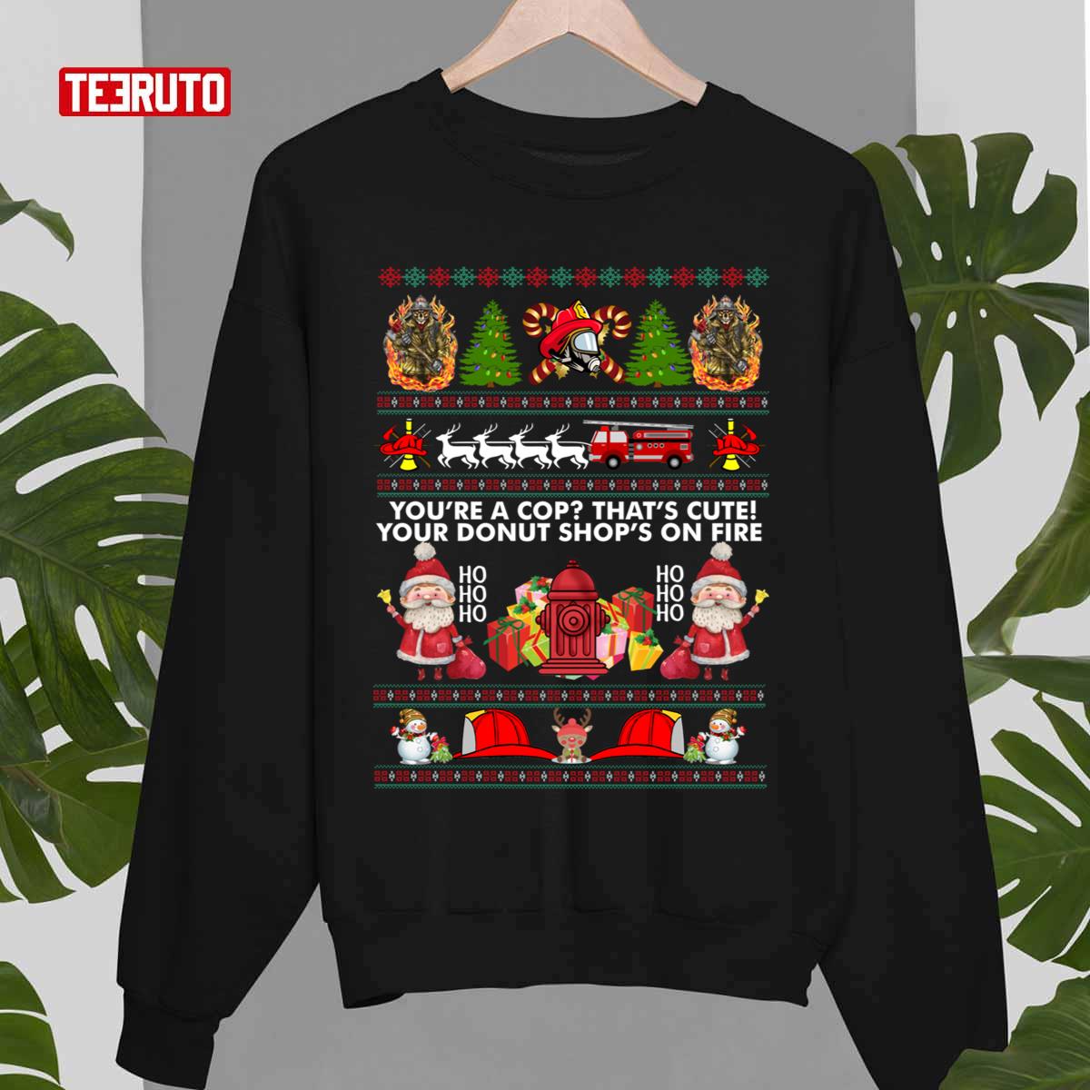 Your Donut Shop’s On Fire Merry Firefighter Ugly Christmas Sweater Pattern Unisex Sweatshirt