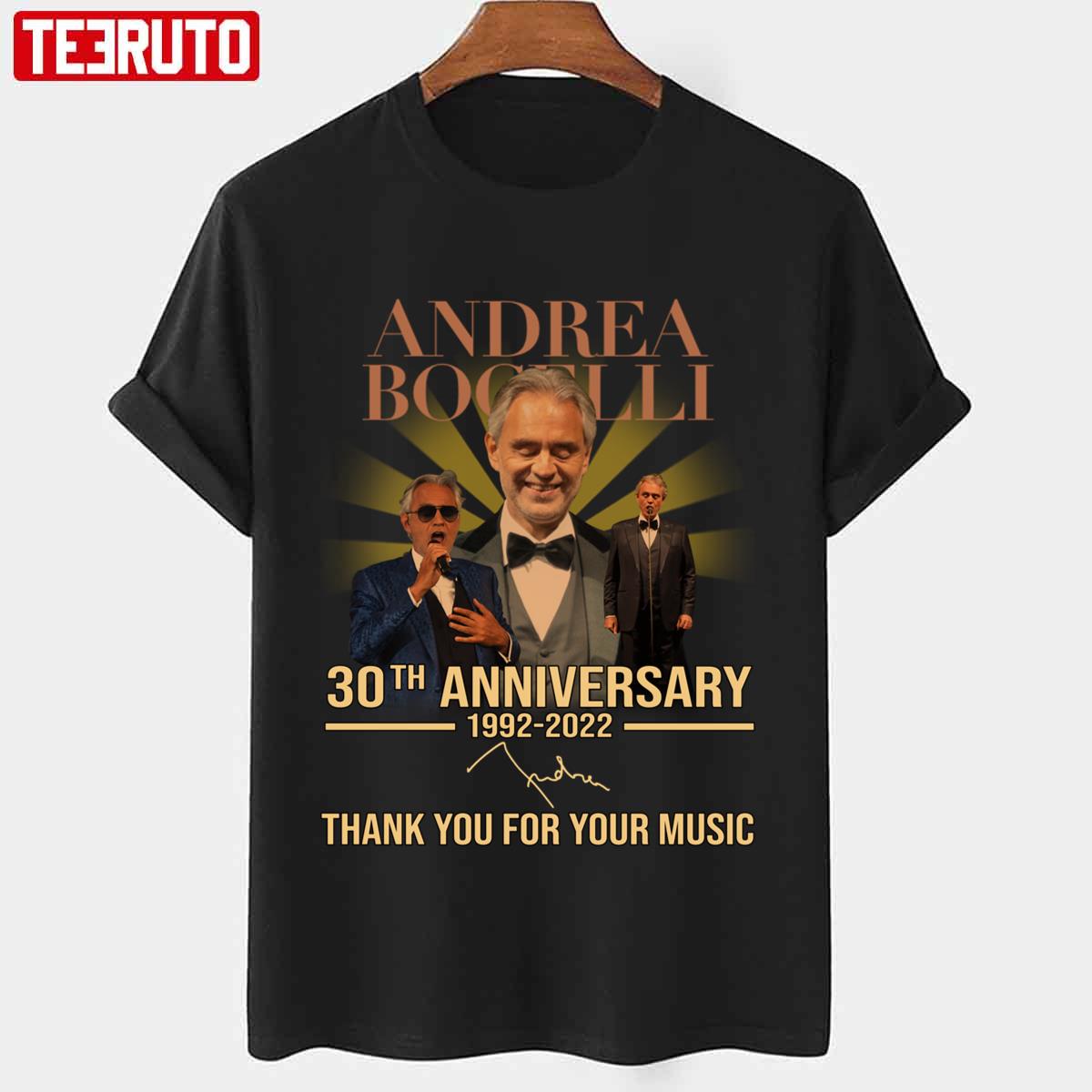 30th Anniversary Andrea Bocelli 1992 2022 Thank You For Memories Signature Unisex T-Shirt