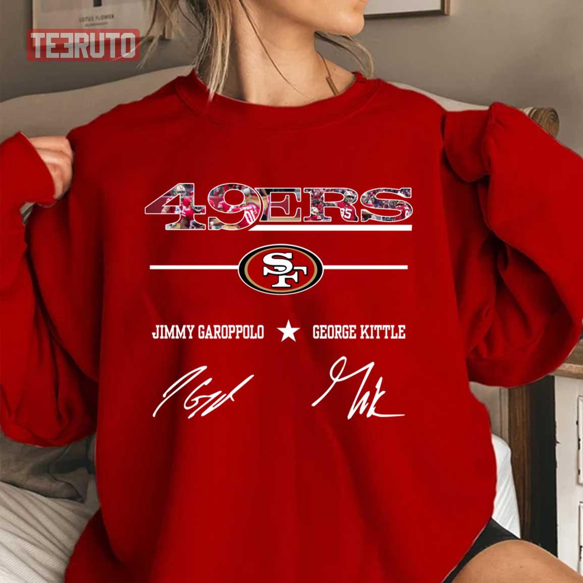 San Francisco 49ers T shirt Jimmy Garoppolo And George Kittle Signatures  Long Sleeve, Ladies Tee - Limotees