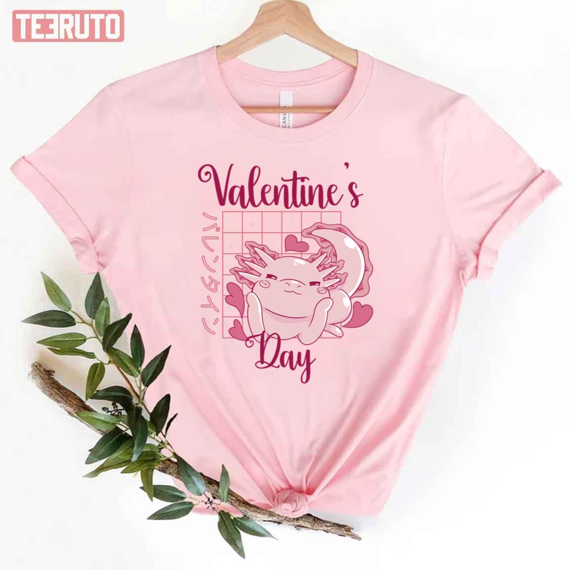 Axolotl Valentines Day Japanese Anime Axolotl Valentines Unisex T-Shirt
