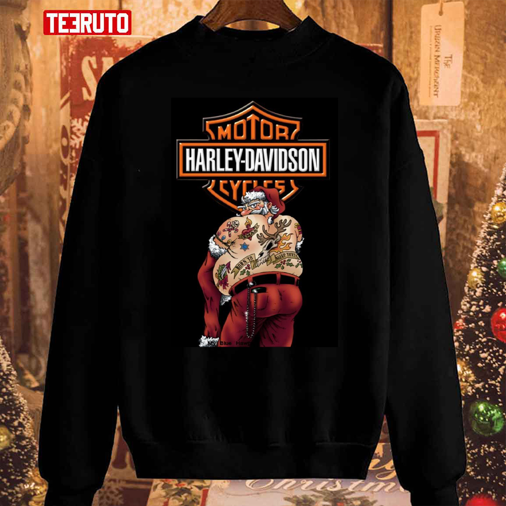 Bad Santa Riding A Harley-Davidson Christmas Design Unisex Sweatshirt