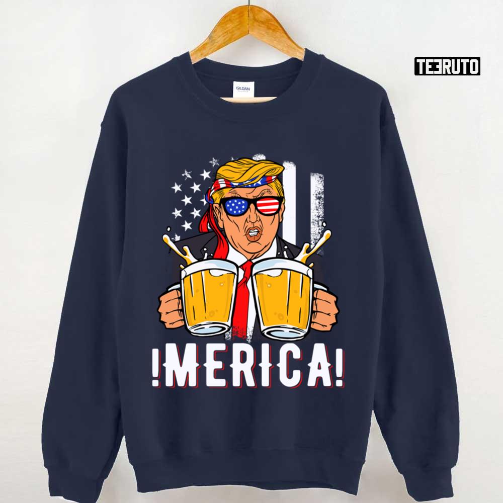 Beer Trump ‘merica Funny Trump Patriot Funny 4th Of July Unisex Sweatshirt