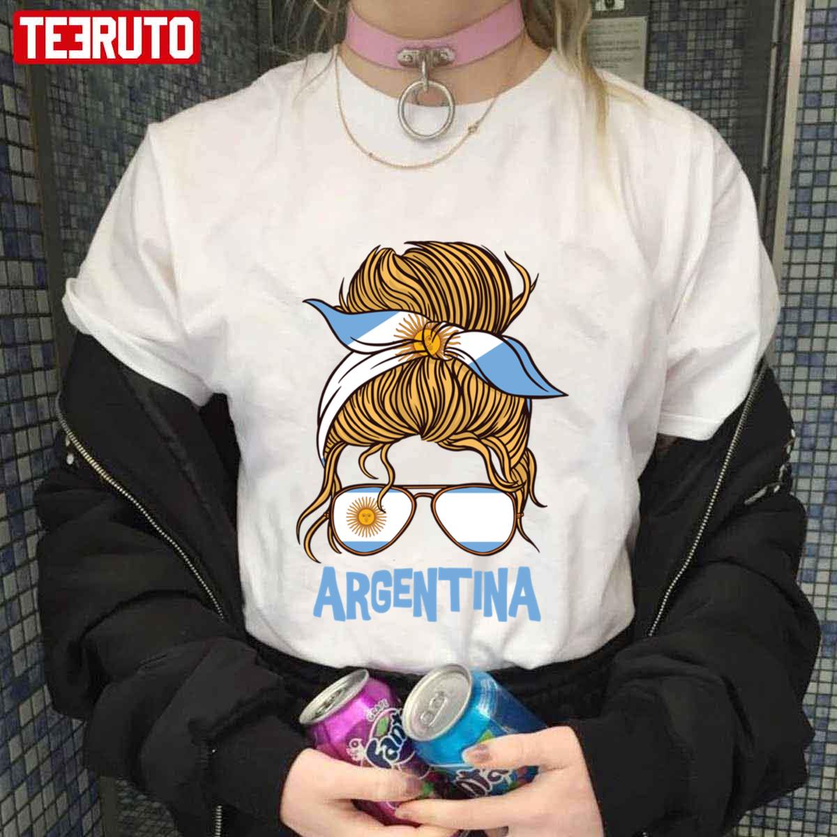 Blonde Hair Girl Keep Calm And Support Argentine Argentina Flag Argentine Soccer Leo Messi Unisex T-Shirt