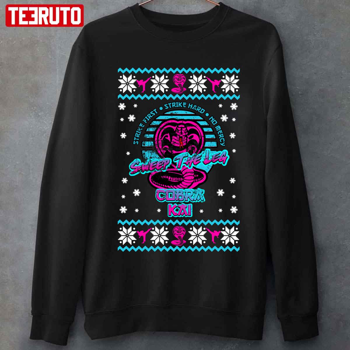 Christmas Cobra Kai Hawk Strike First Strike Hard No Mercy Karate Kid 80s Unisex Sweatshirt